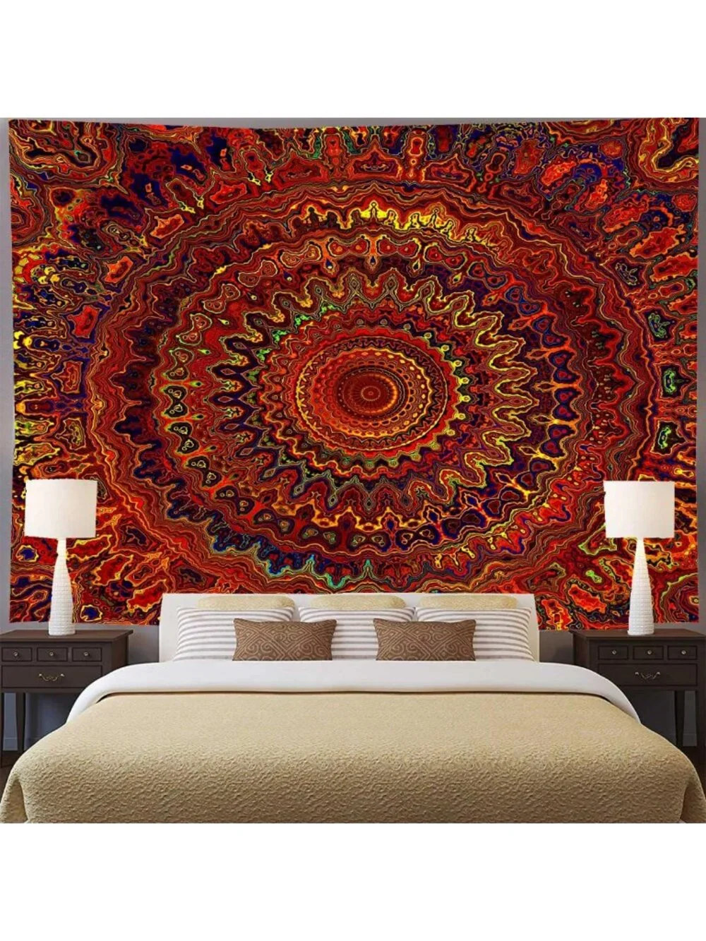 Bohemian Psychedelic Peacock Mandala Wall Hanging Tapestry for Dorm & Beach